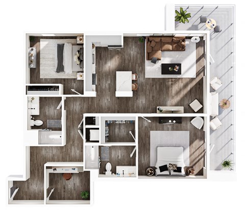 Floor plan for 2 beds, 2 baths, 1460 sqft